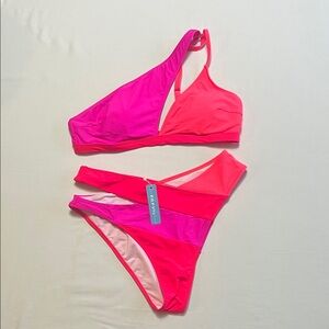 POPVIL Two-Tone Pink Asymmetric Bikini Set